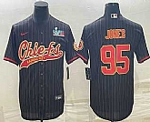 Men's Kansas City Chiefs #95 Chris Jones Black Pinstripe With Super Bowl LVII Patch Cool Base Stitched Baseball Jersey,baseball caps,new era cap wholesale,wholesale hats